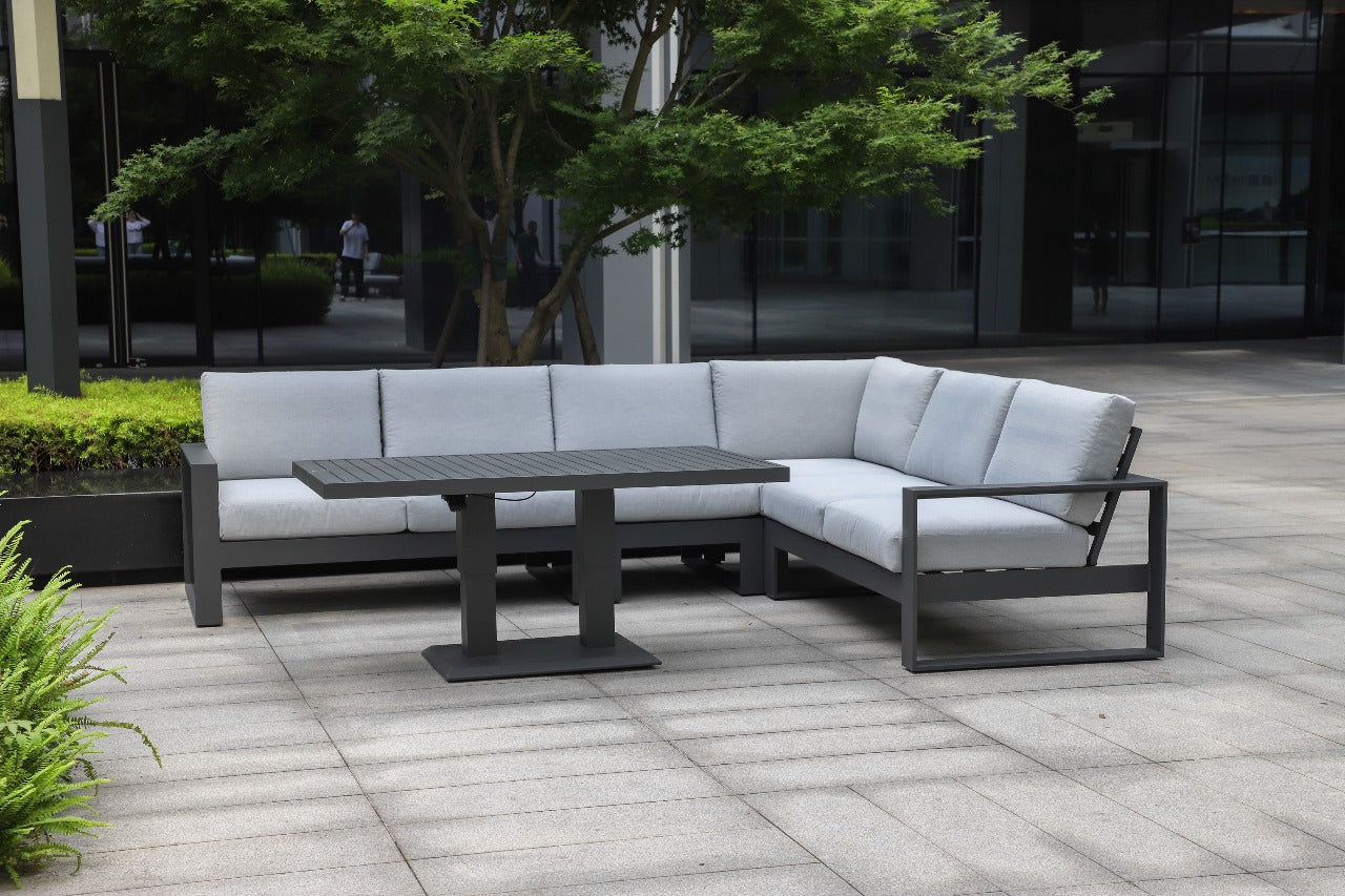 Amalfi aluminum L shape sofa with table