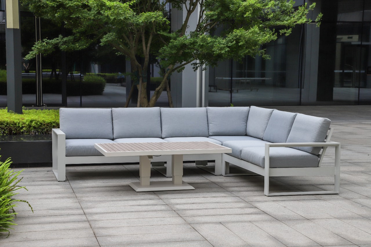 Amalfi aluminum L shape sofa with table